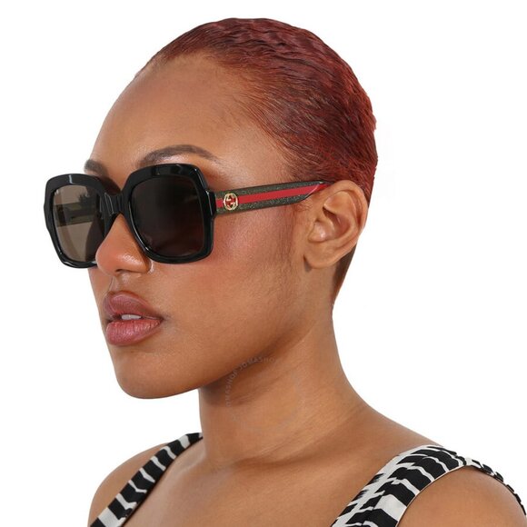 NEW GUCCI SUNGLASSES GUCCI GG0036SN 002 BLACK/GREEN/BROWN EYEWEAR - Picture 3 of 4